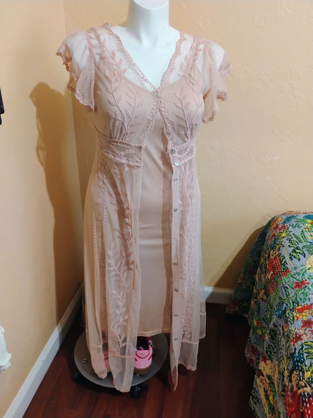 Miss Me Blush Pink Sheer Embroidered Midi Dress